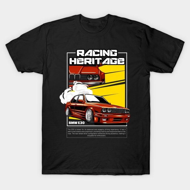 Bmw E30 Racing Heritage T-Shirt by OrigamiOasis